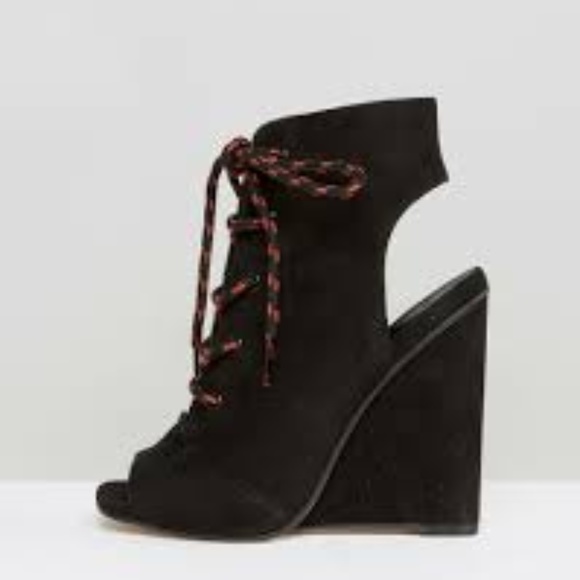 ASOS Women's Black Eagan Lace Up Wedges - Picture 2 of 3